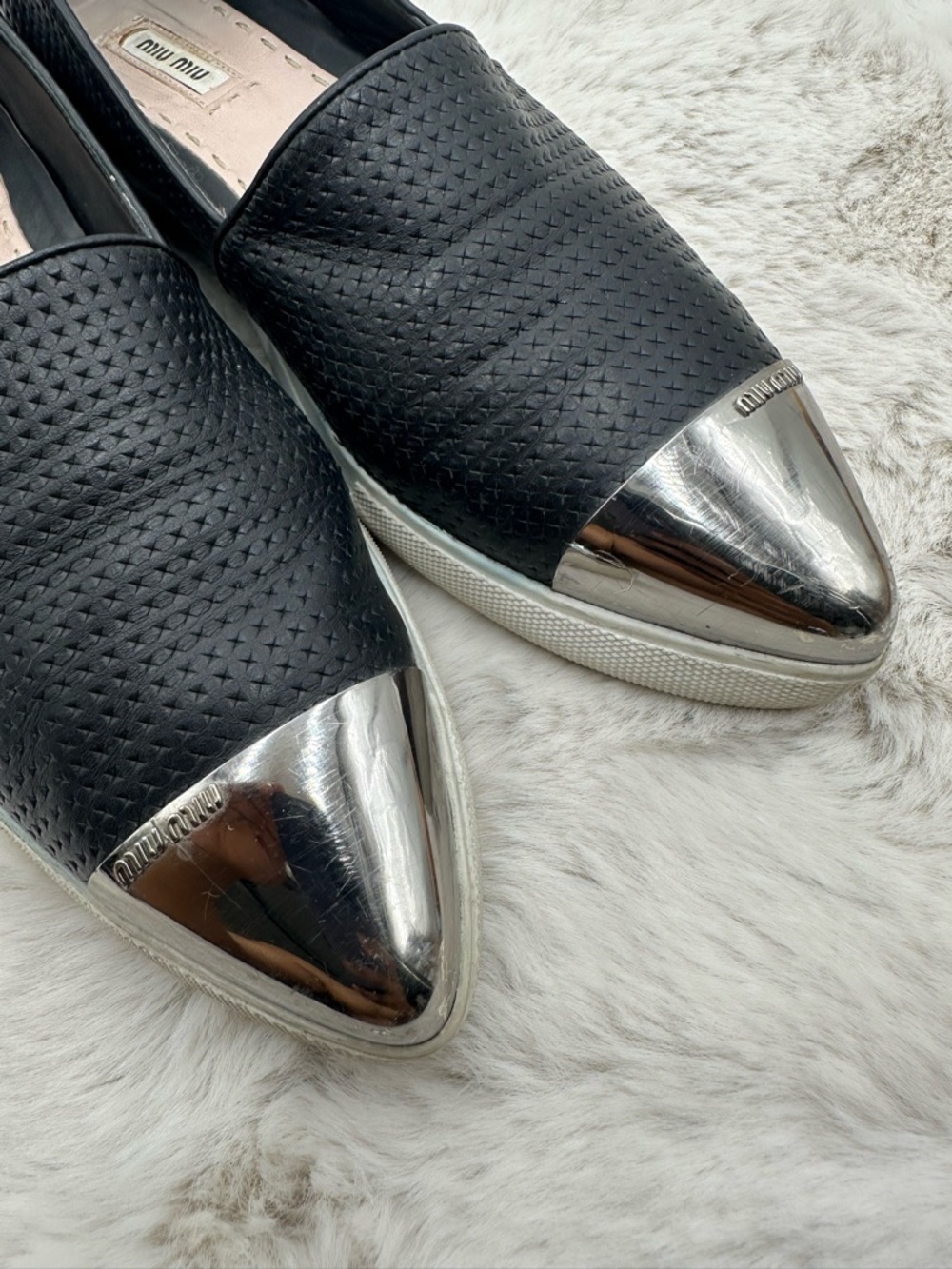 Miu Miu Platform Perforated Leather Metal Cap Toe Sneakers size 39 US 9 - Picture 7 of 12